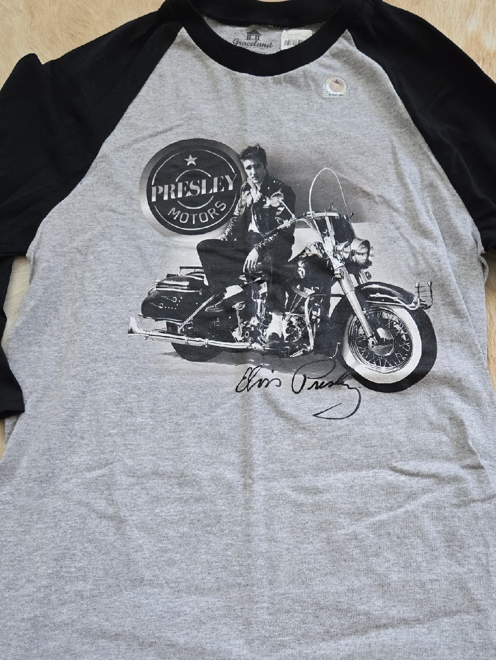 Elvis Presley Motors Baseball Tee - Gray/Black New Size Small